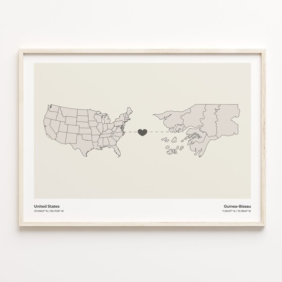 United States To Guinea-Bissau Minimalist Heart Map Connection Gift Poster