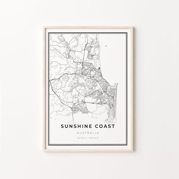 Sunshine Coast Australia Minimalist Black and White Map Poster