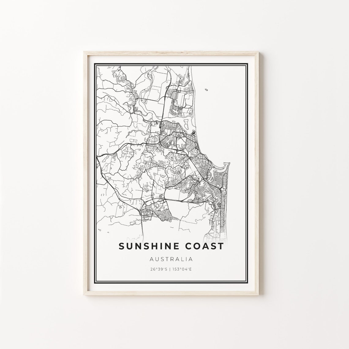 Sunshine Coast Australia Minimalist Black and White Map Poster