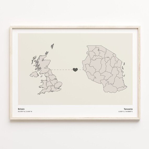 Britain To Tanzania Minimalist Country Connection Map Gift Poster