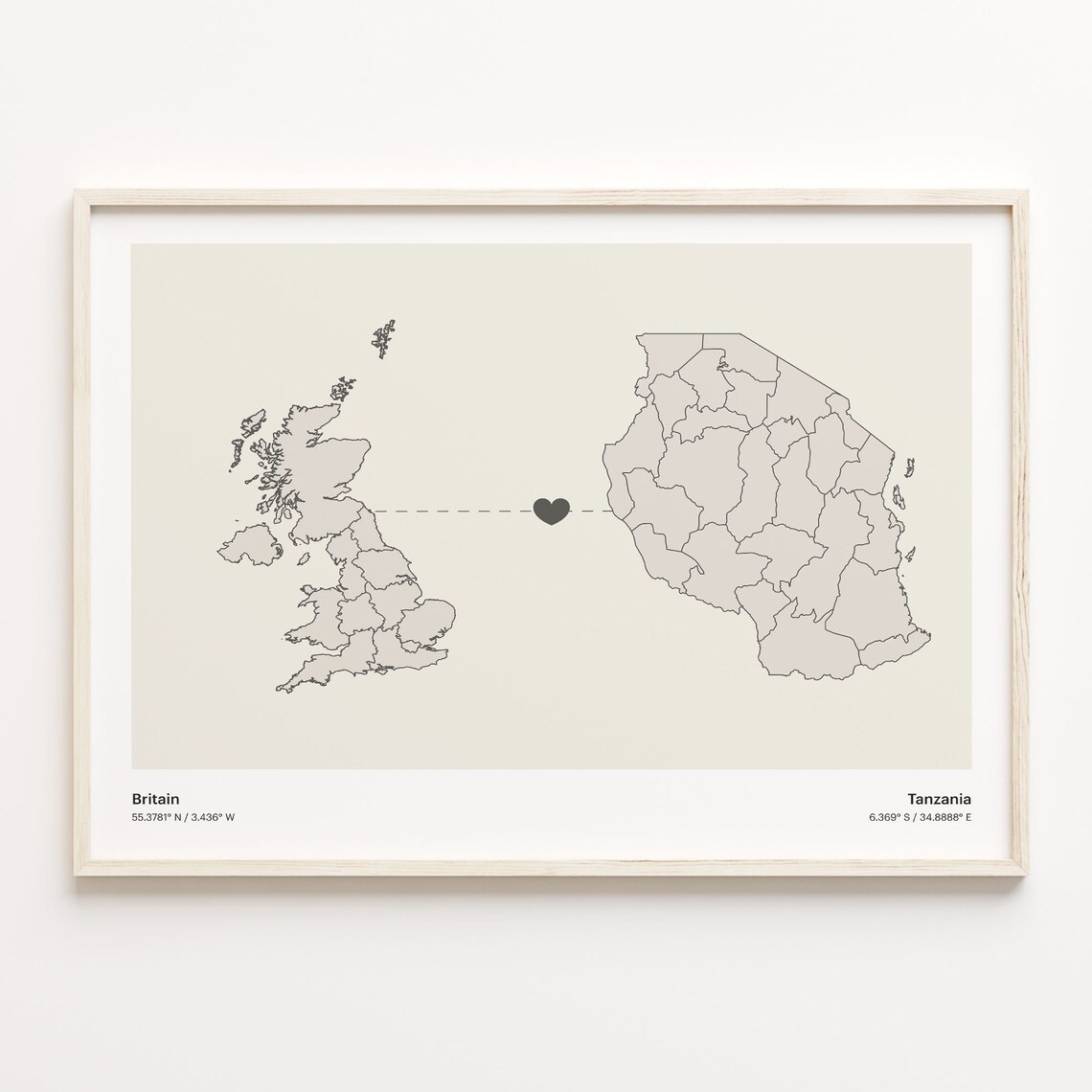 Britain To Tanzania Minimalist Country Connection Map Gift Poster
