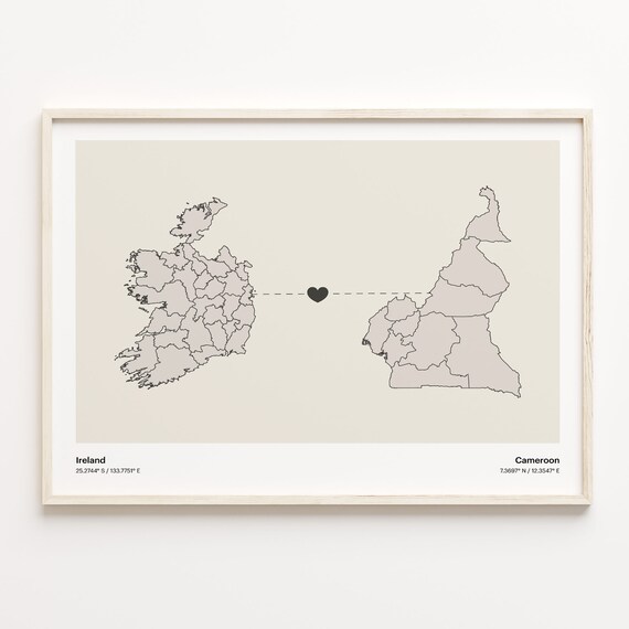Ireland To Cameroon Minimalist Long Distance Love Connection Poster