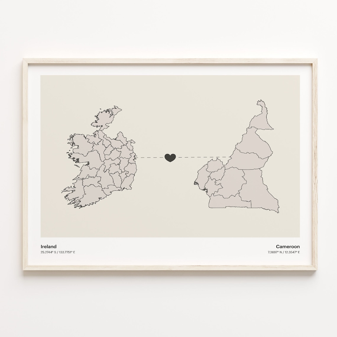 Ireland To Cameroon Minimalist Long Distance Love Connection Poster
