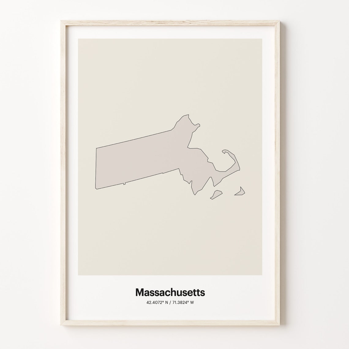 Massachusetts Minimalist Line Art US State Map Coordinates Poster
