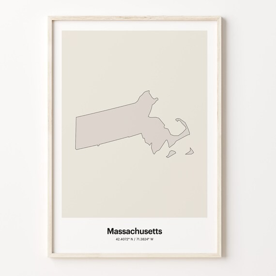 Massachusetts Minimalist Line Art US State Map Coordinates Poster