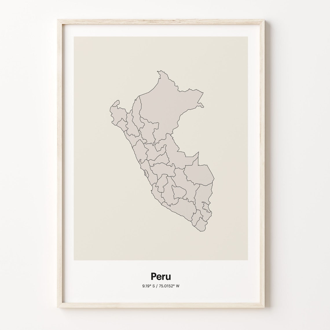 Peru Country Map Beige Line Outline Minimalist Coordinates Poster