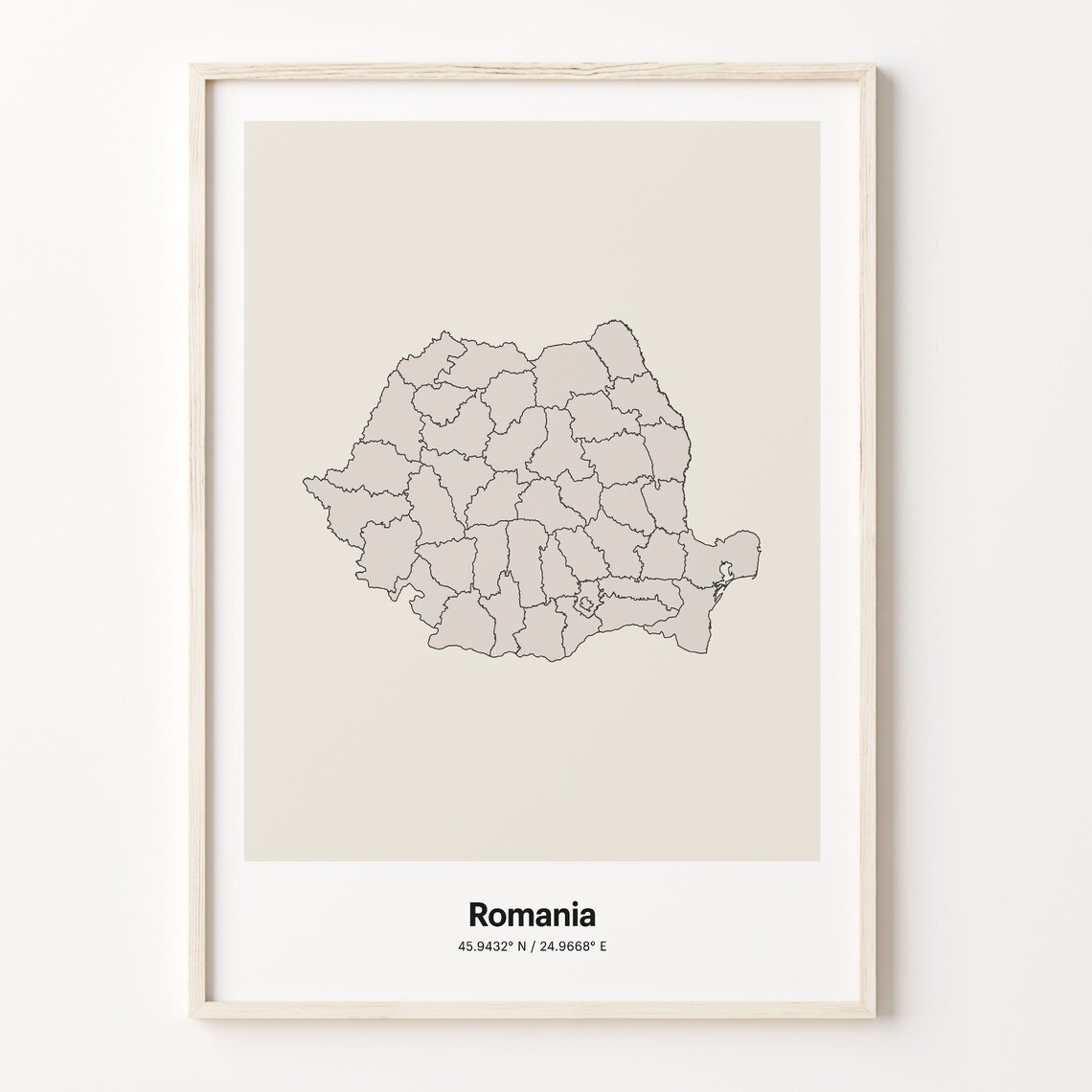 Romania Minimalist Map Poster With Printed Coordinates Neutral Home Decor