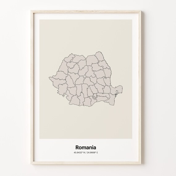 Romania Minimalist Map Poster With Printed Coordinates Neutral Home Decor