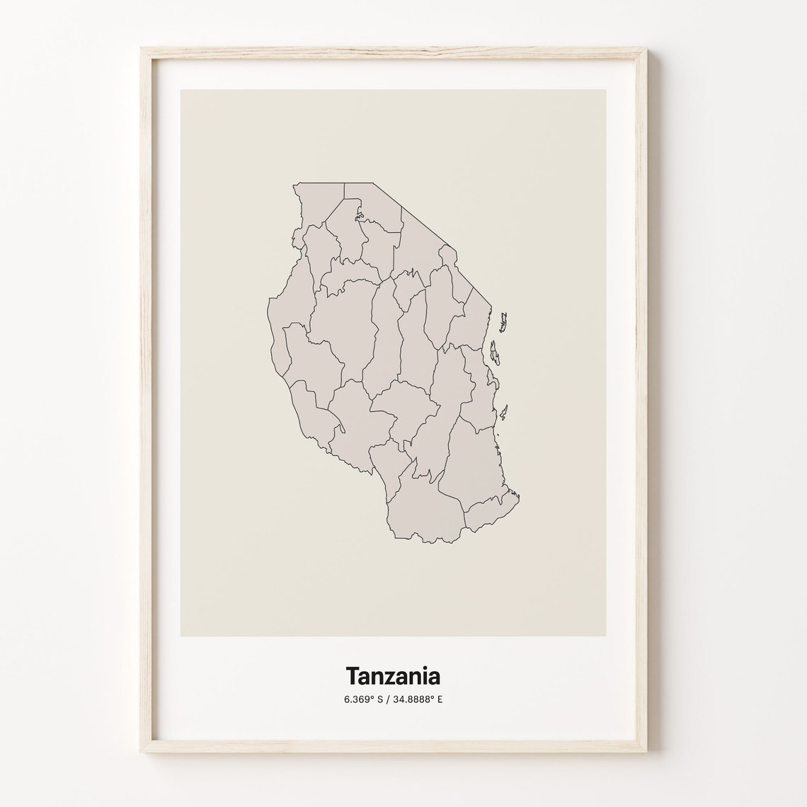 Tanzania Minimalist Country Map With Coordinates Line Art Poster