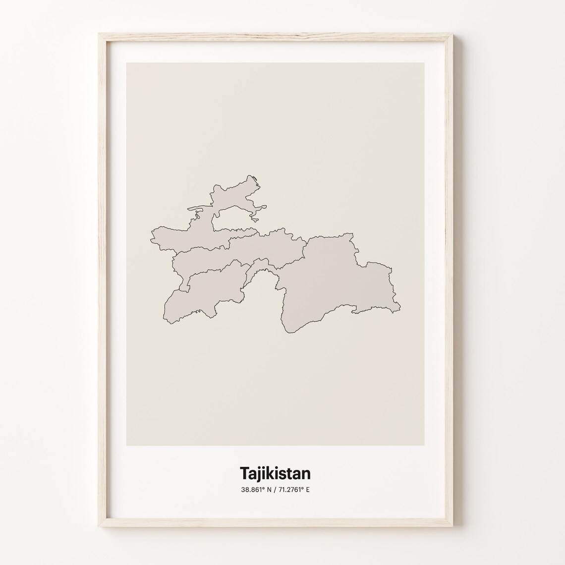 Tajikistan Minimalist Line Art Country Map Neutral Home Decor Poster