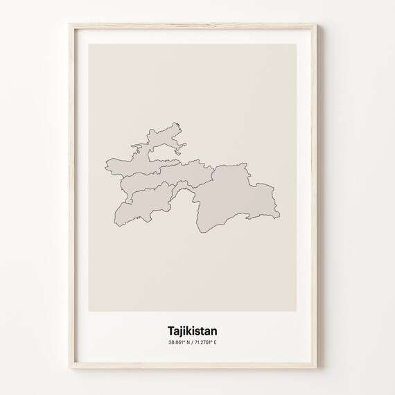 Tajikistan Minimalist Line Art Country Map Neutral Home Decor Poster