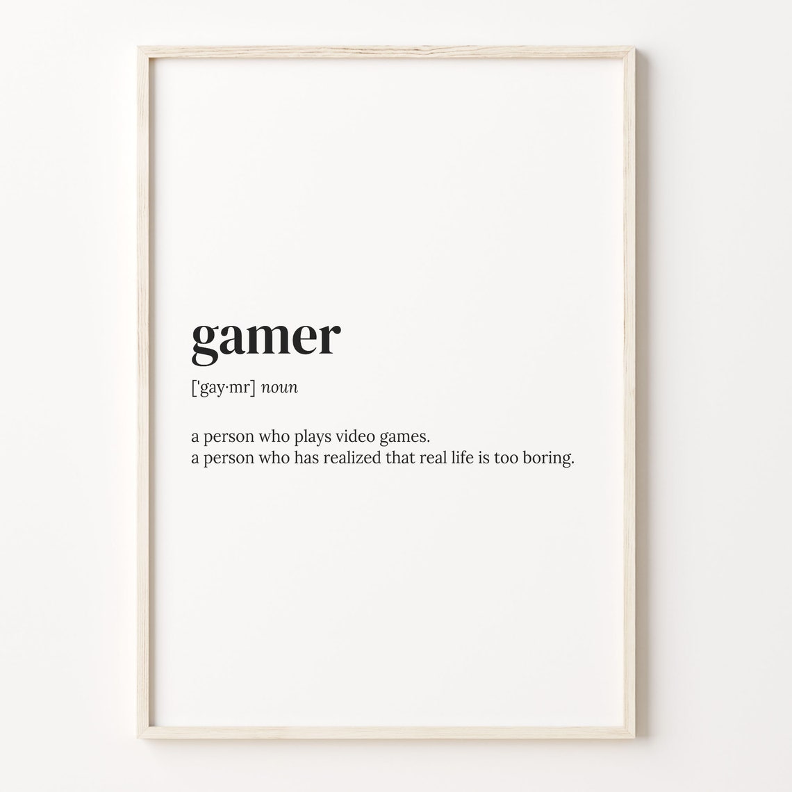 Gamer Funny Definition Dictionary Typography Humor Word Poster