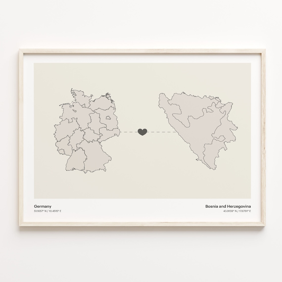 Germany Bosnia and Herzegovina Heart Long Distance Love Map Poster