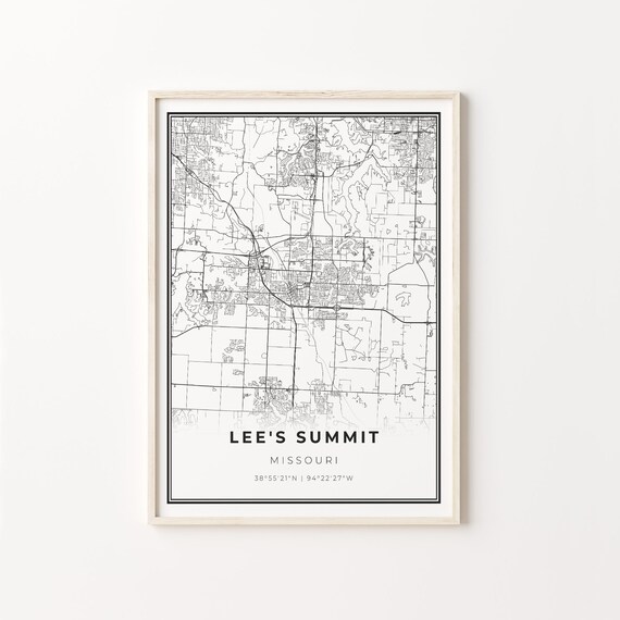 Lee's Summit Missouri City Map Minimalist Black and White Art Poster