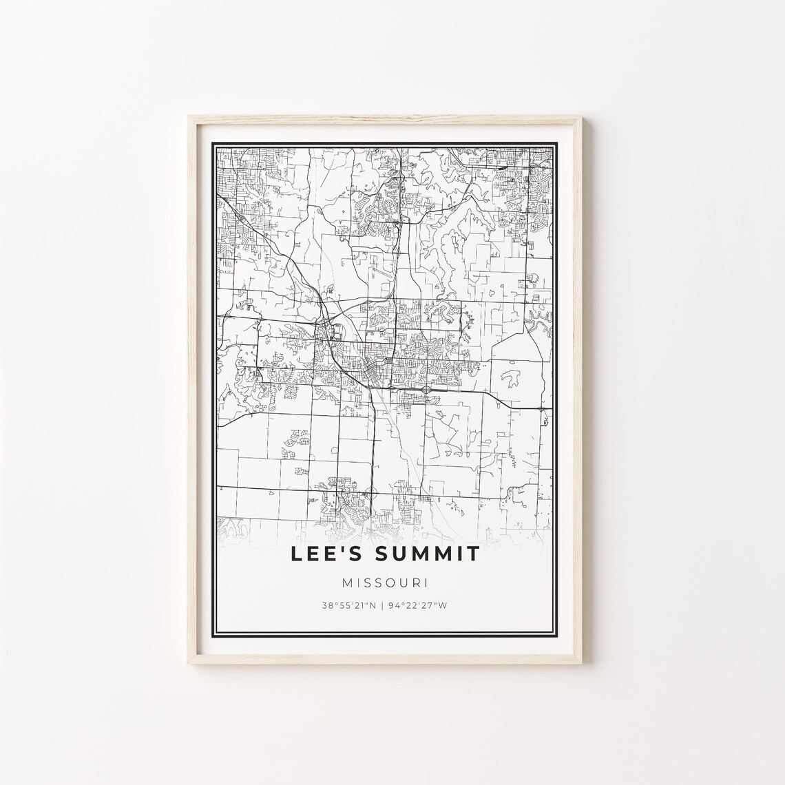 Lee's Summit Missouri City Map Minimalist Black and White Art Poster