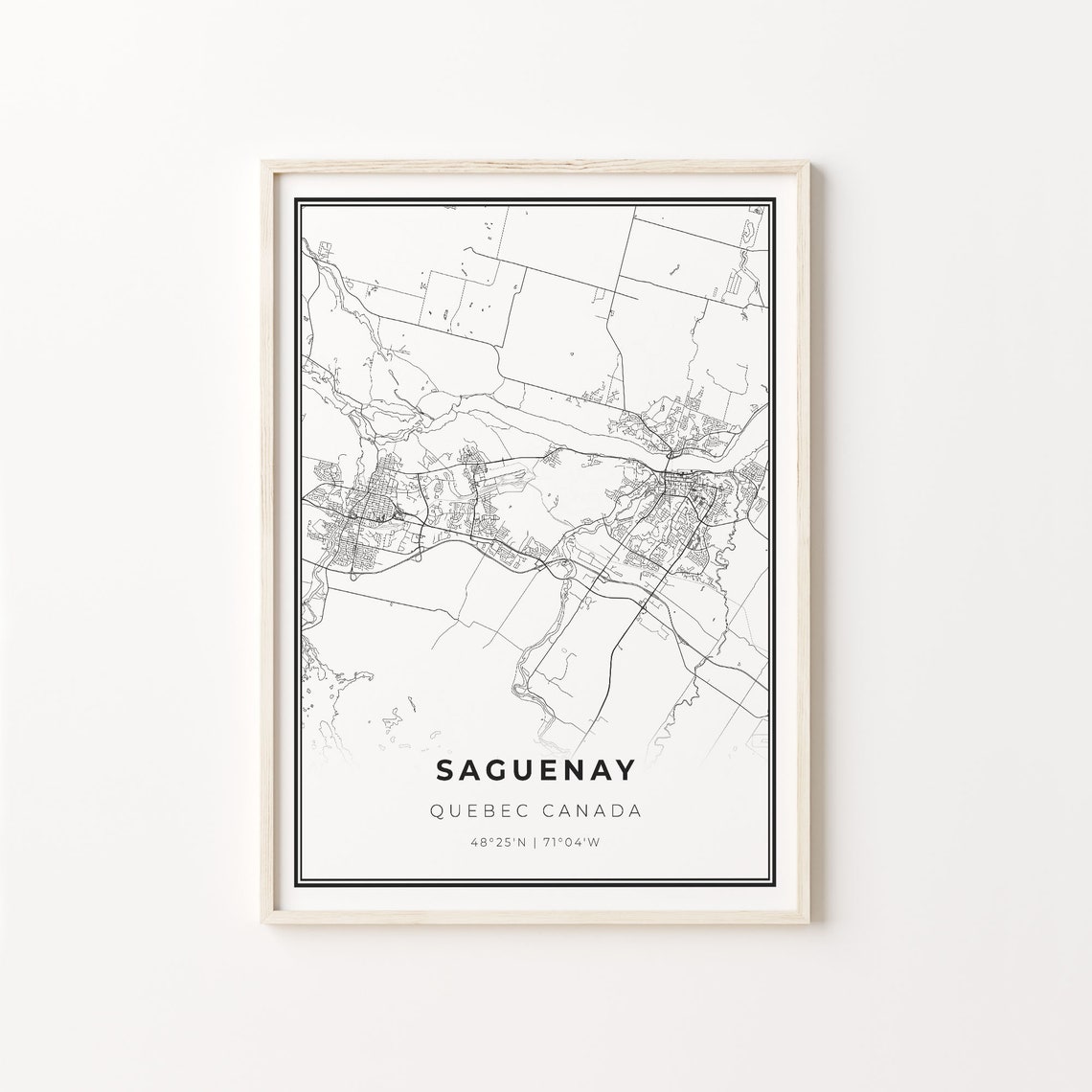 Saguenay Quebec Canada Minimalist Black And White City Map Art Poster