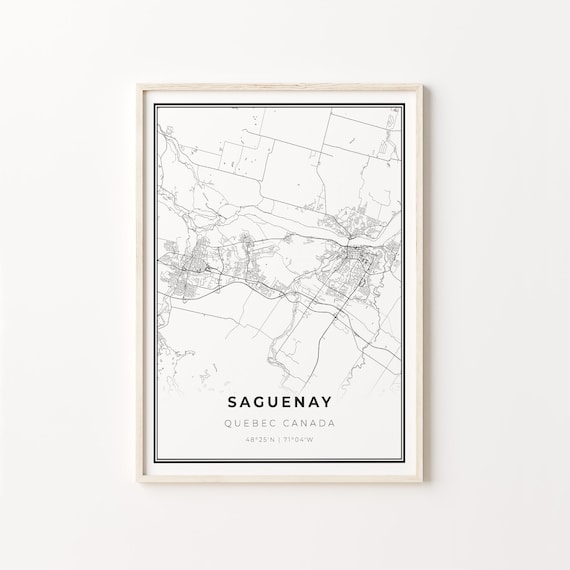 Saguenay Quebec Canada Minimalist Black And White City Map Art Poster