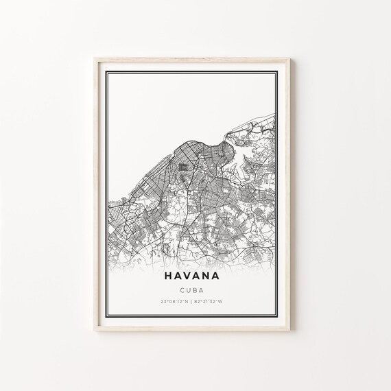 Havana Cuba Modern Black And White City Map Street Art Poster