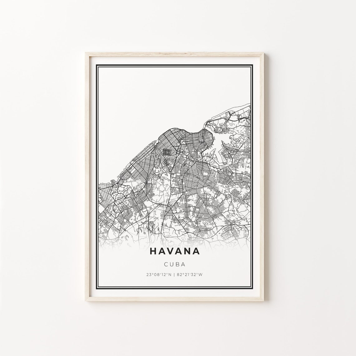 Havana Cuba Modern Black And White City Map Street Art Poster