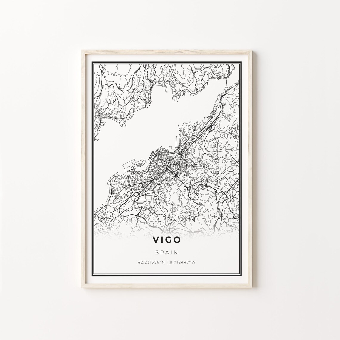Vigo City Map Art Poster, Spain Wall Decor