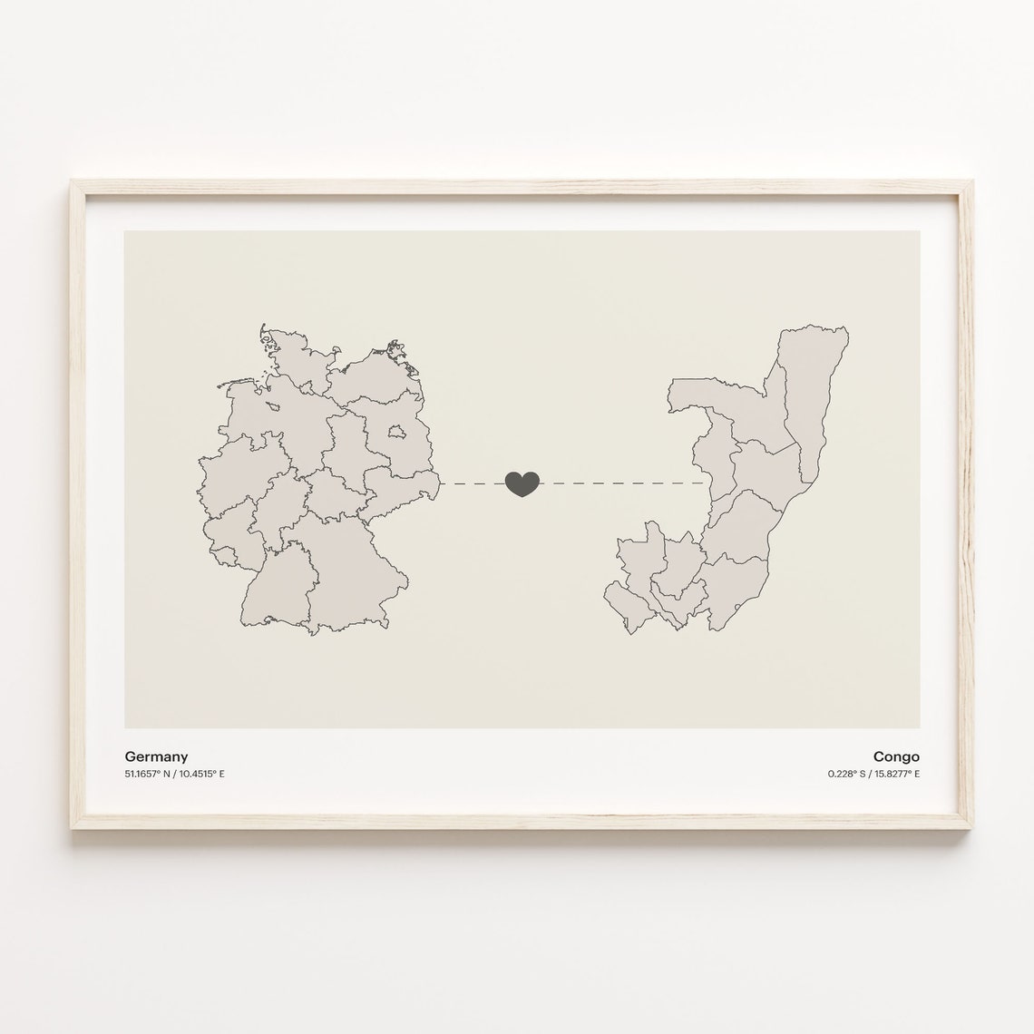 Germany Congo Heart Connection Long Distance Love Map Poster