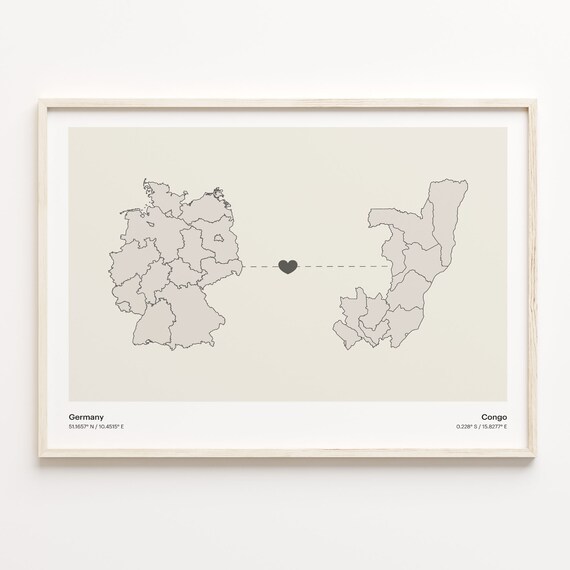 Germany Congo Heart Connection Long Distance Love Map Poster