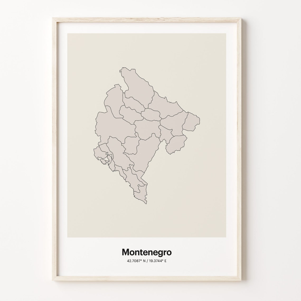 Montenegro Minimalist Country Map Line Art Coordinates Wall Poster