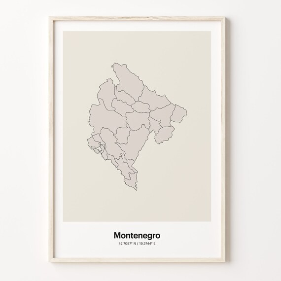 Montenegro Minimalist Country Map Line Art Coordinates Wall Poster