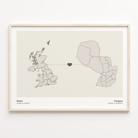 Britain to Paraguay Minimalist Country Connection Map Art Poster