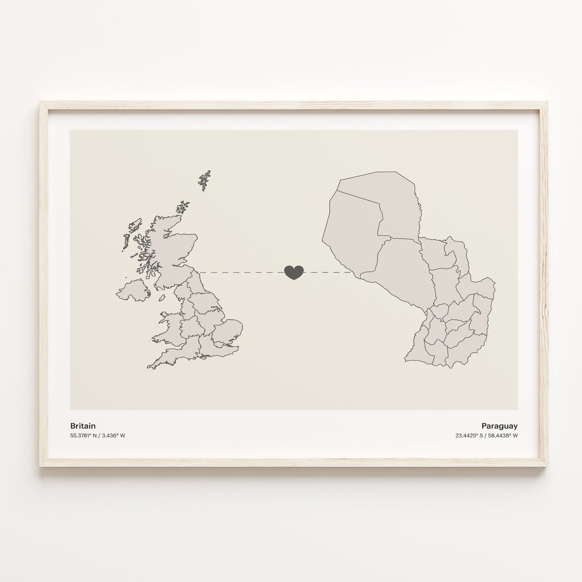 Britain to Paraguay Minimalist Country Connection Map Art Poster
