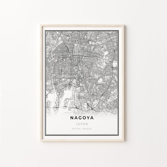 Nagoya Japan Minimalist Black White City Street Map Art Poster