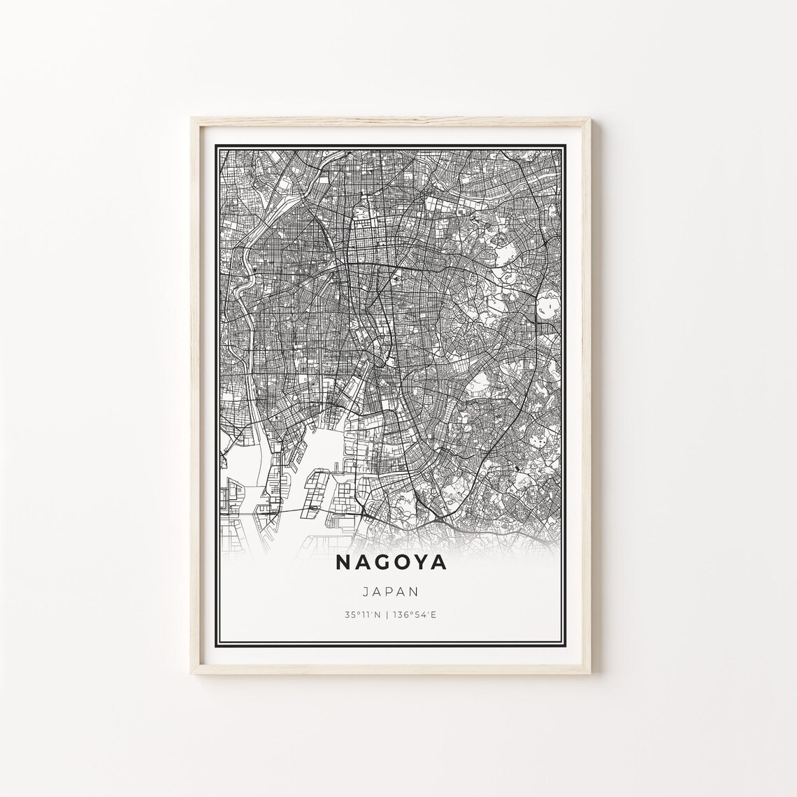 Nagoya Japan Minimalist Black White City Street Map Art Poster