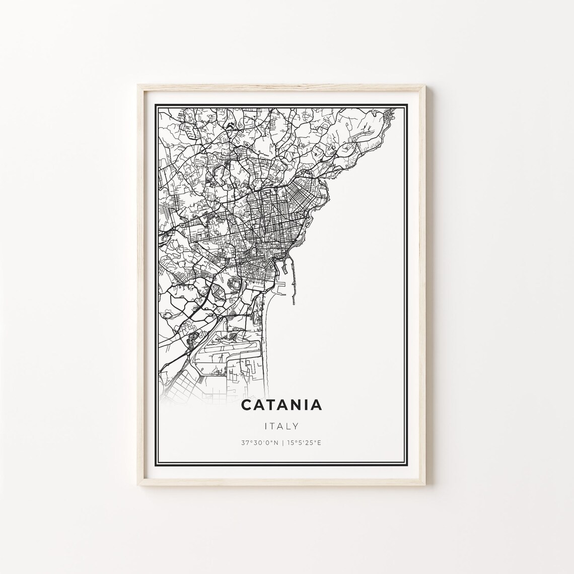 Catania Italy Minimalist Black White City Street Map Art Poster