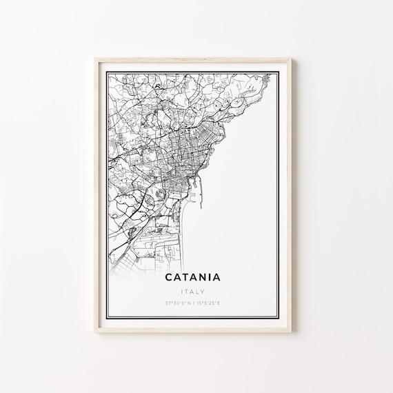 Catania Italy Minimalist Black White City Street Map Art Poster