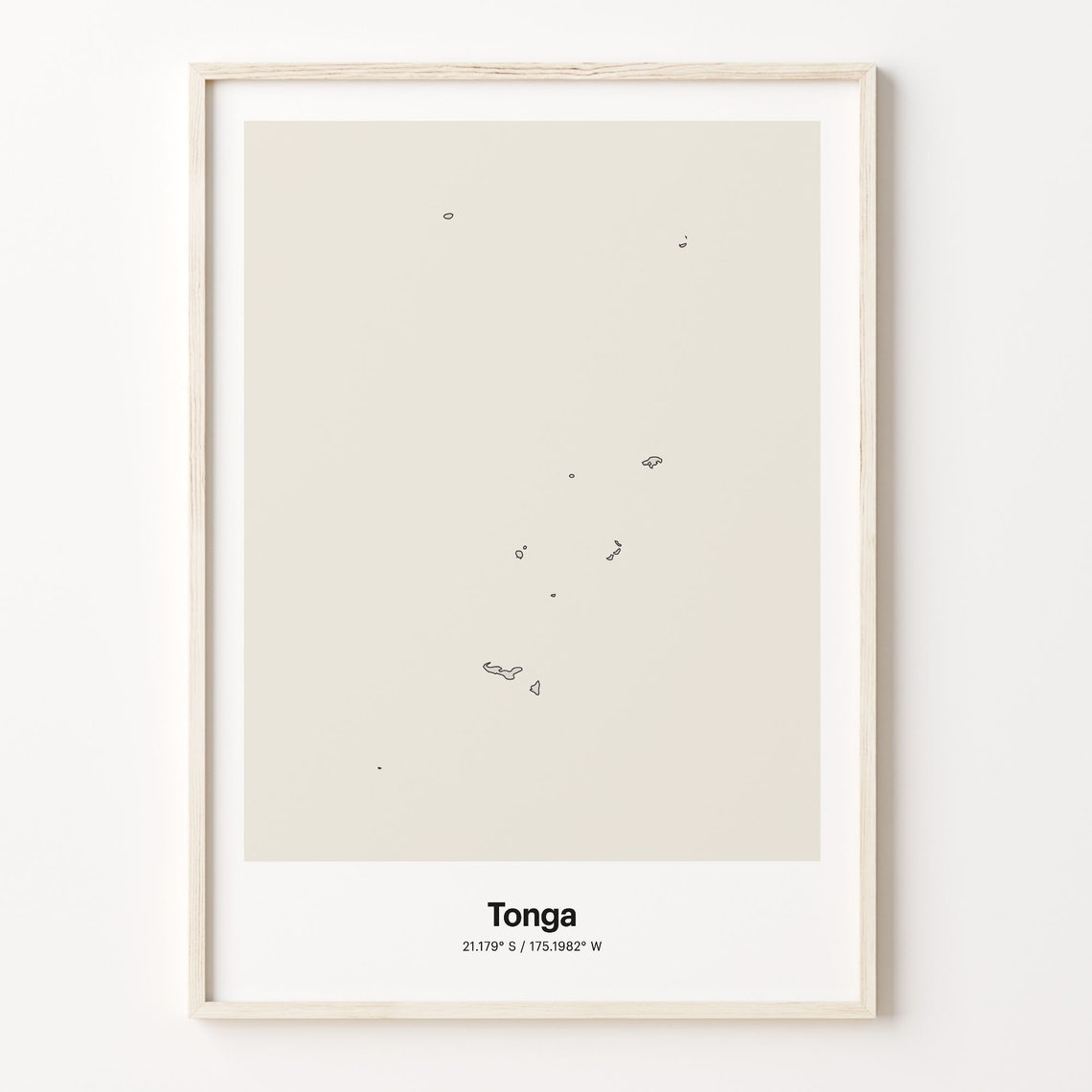 Tonga Minimalist Country Map Line Art Coordinates Wall Poster