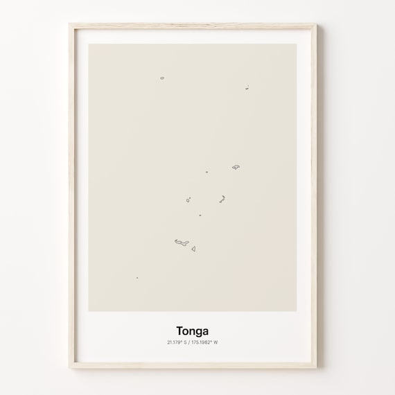 Tonga Minimalist Country Map Line Art Coordinates Wall Poster