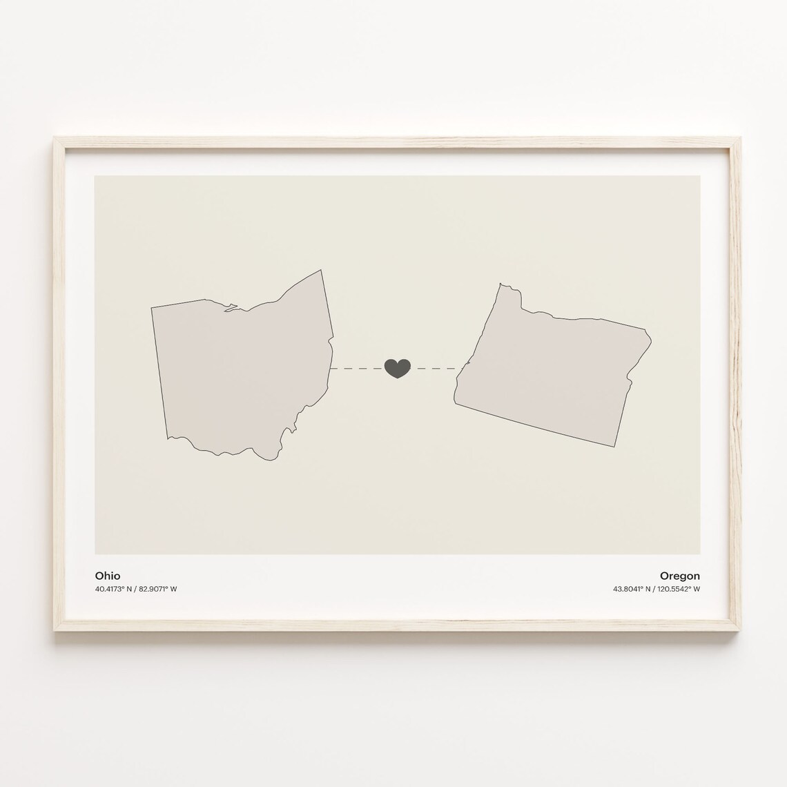 Ohio To Oregon Minimalist Heart Long Distance Connection Poster