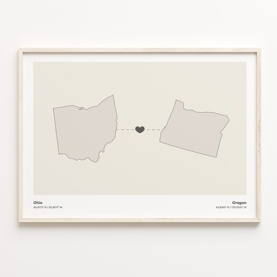 Ohio To Oregon Minimalist Heart Long Distance Connection Poster