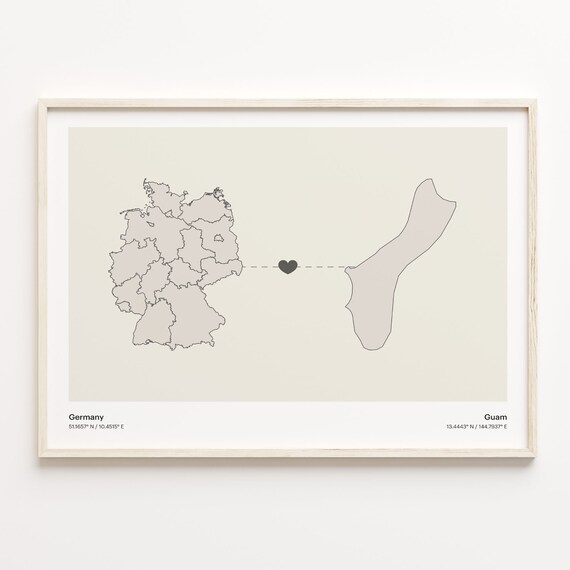Germany Guam Long Distance Heart Connection Minimalist Map Gift Poster