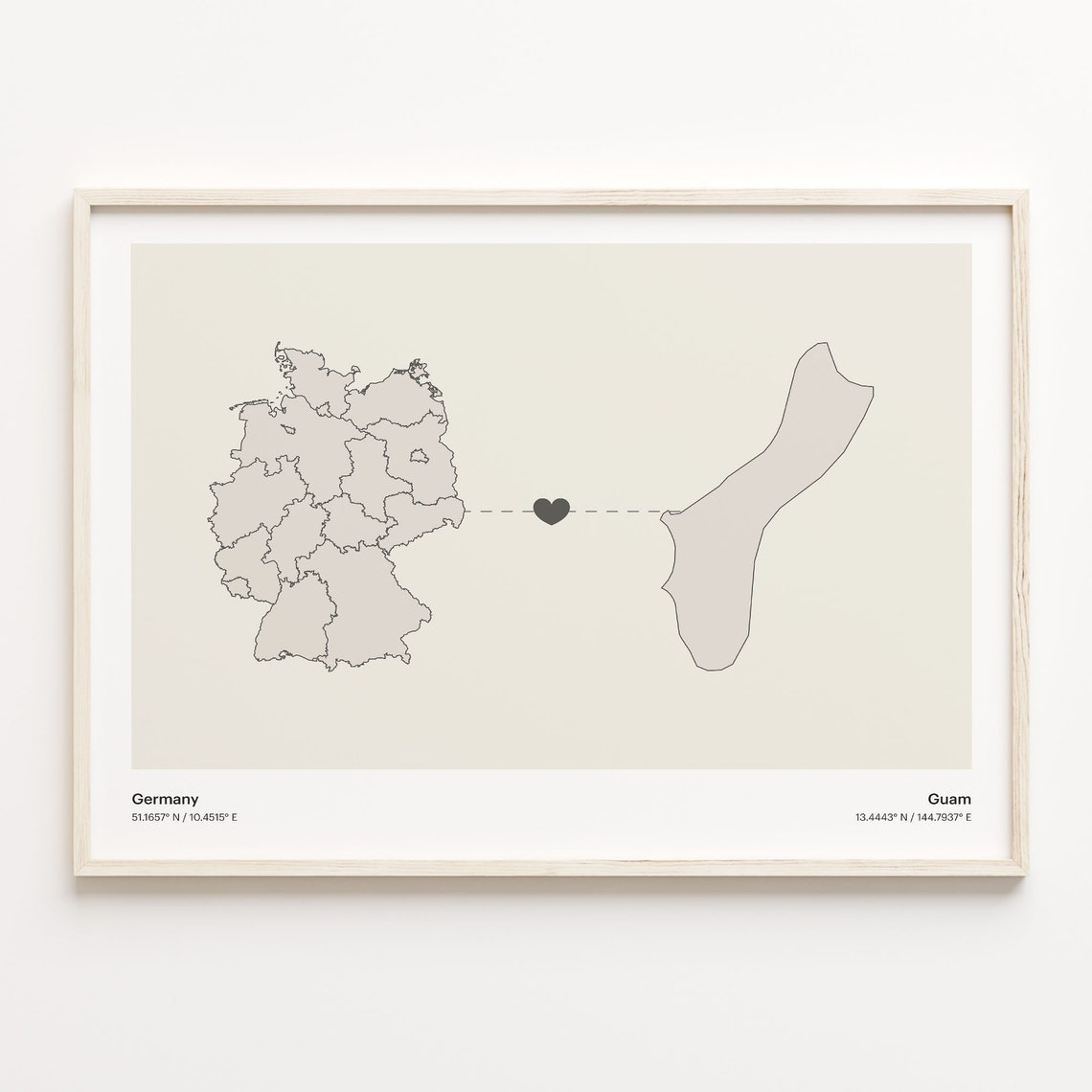 Germany Guam Long Distance Heart Connection Minimalist Map Gift Poster