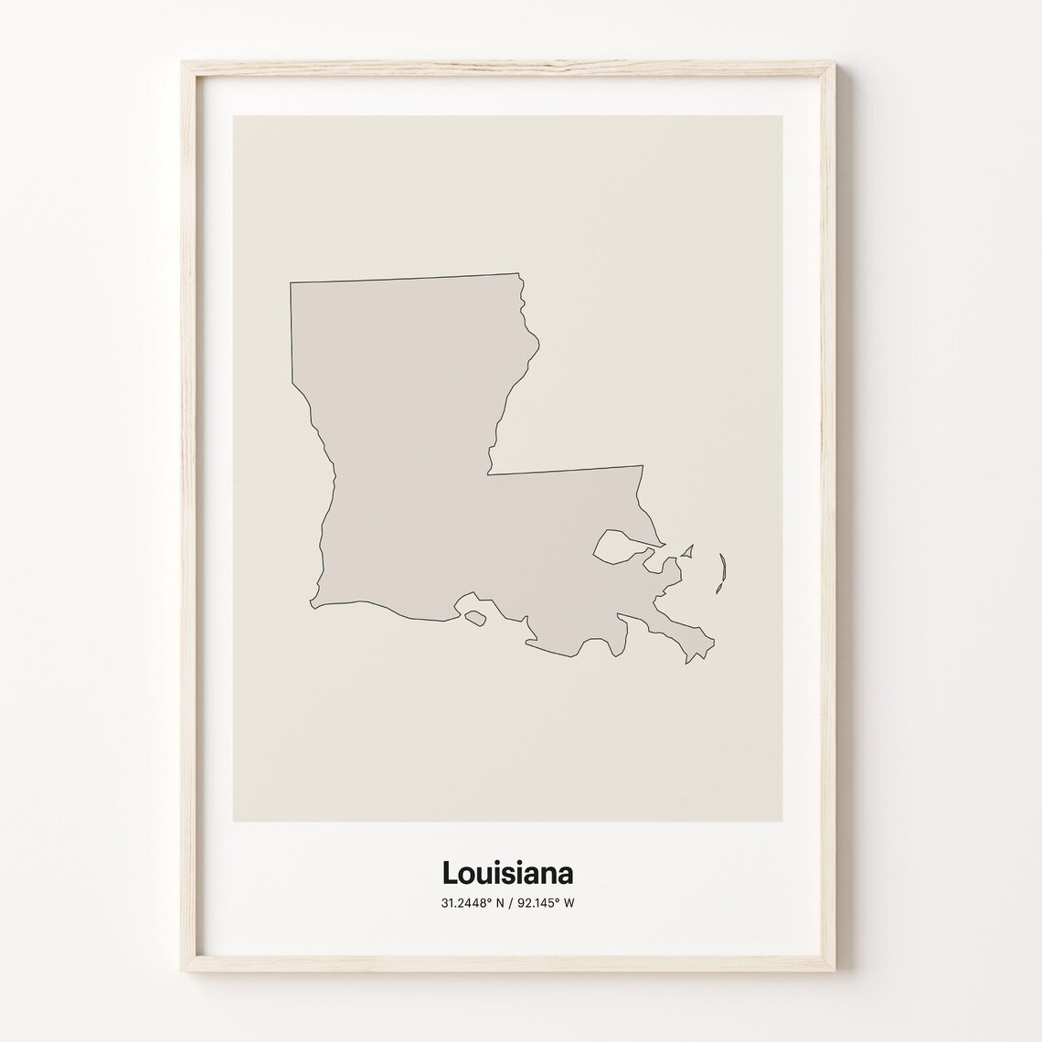 Louisiana Minimalist Country Outline Map Beige Coordinate Line Art Poster