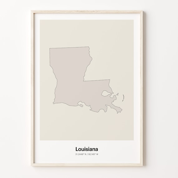 Louisiana Minimalist Country Outline Map Beige Coordinate Line Art Poster