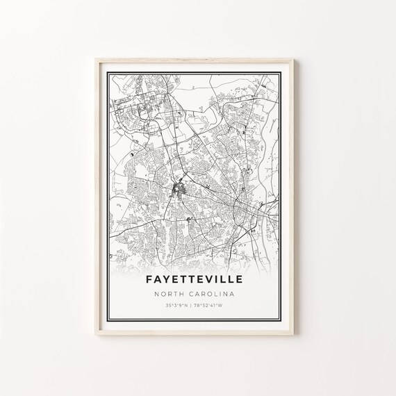 Fayetteville North Carolina Minimalist Black And White City Map Art Poster
