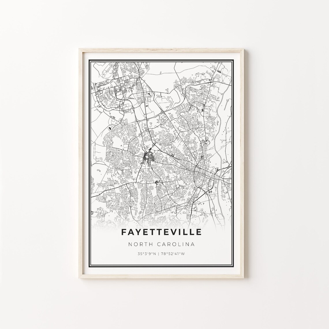 Fayetteville North Carolina Minimalist Black And White City Map Art Poster