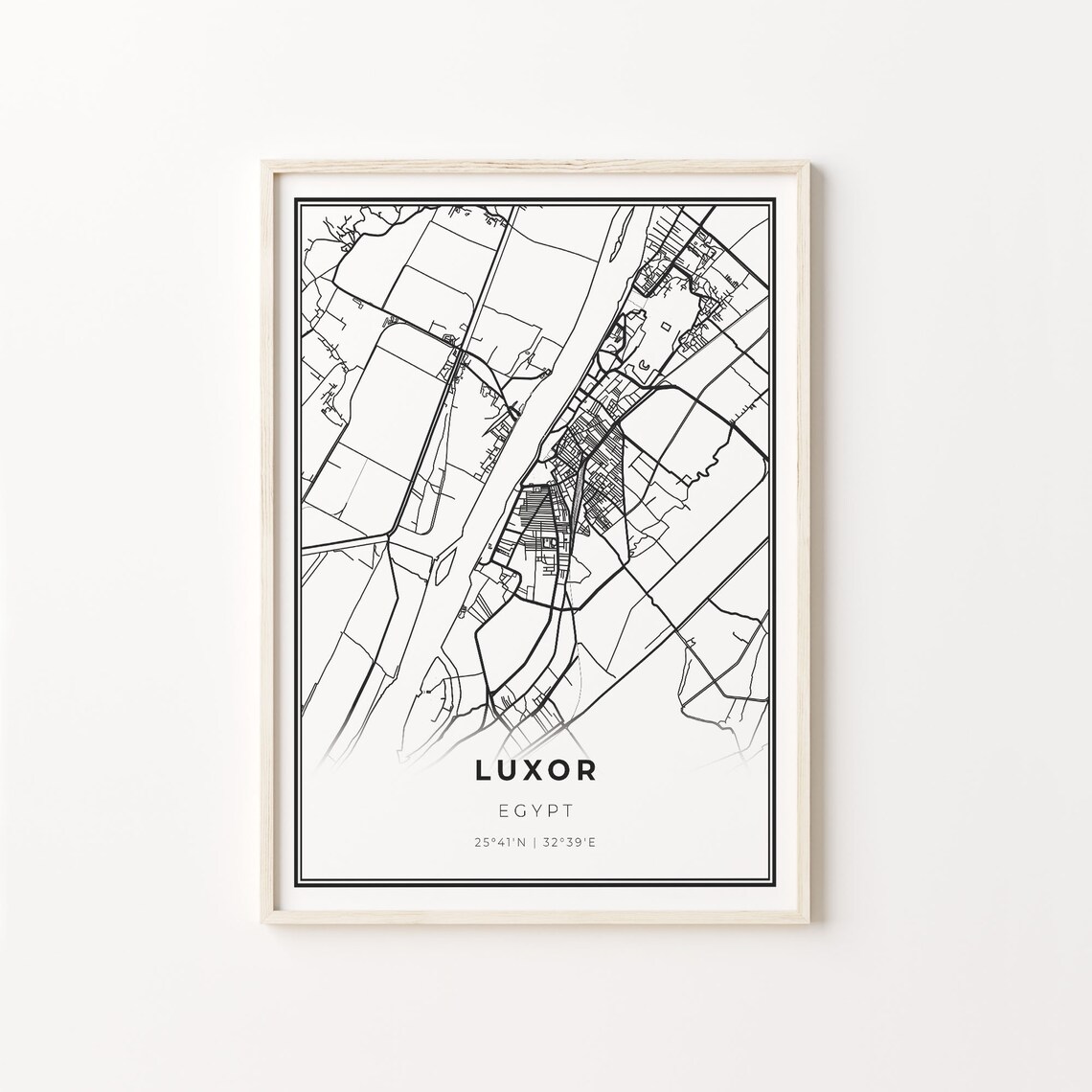 Luxor Egypt Black White Minimalist City Street Map Art Poster
