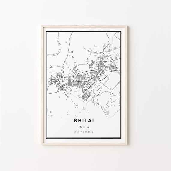 Bhilai India Black and White Street Map Minimalist Decor Poster