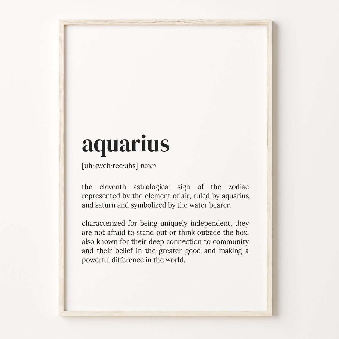 Aquarius Zodiac Definition Typography Dictionary Style Poster