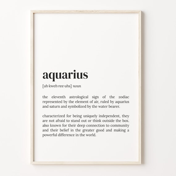 Aquarius Definition Print Dictionary Poster Quote Wall Art Aquarius Funny Gift Zodiac Sign Gift Astrological Sign C17 13
