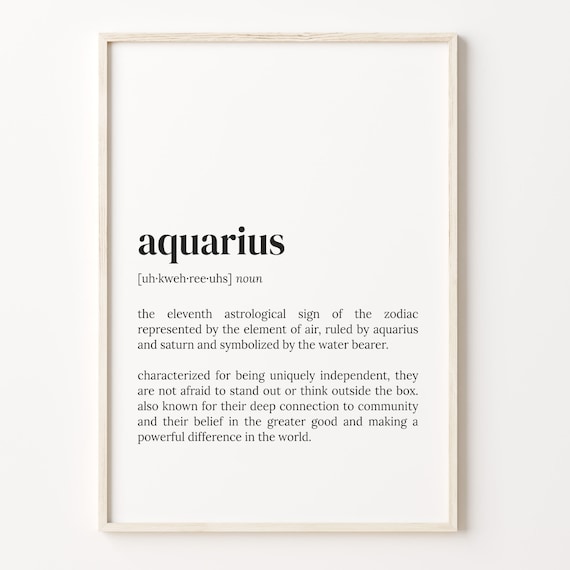 Aquarius Zodiac Definition Typography Dictionary Style Poster