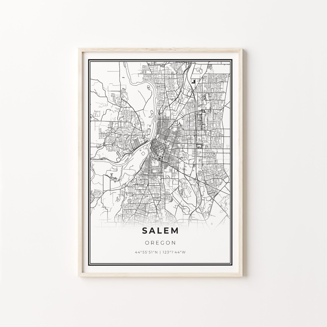 Salem City Map Art Print, Oregon Modern Black and White